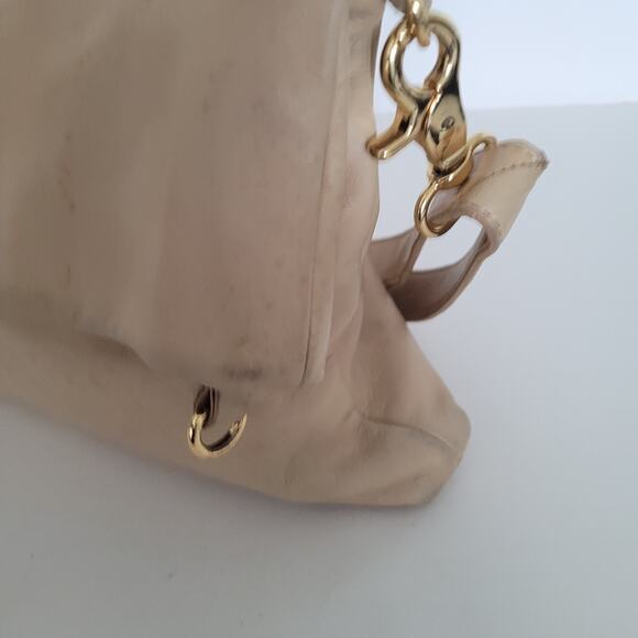 Tory Burch Geniue Leather Tan Beige Foldover Flap Shoulder Bag Purse Medium Fair - Picture 9 of 11